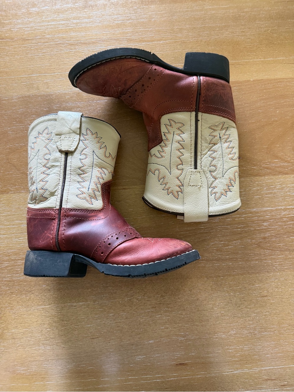 Old West Kids Two-Tone Cowboy Boots - Red and Cream
